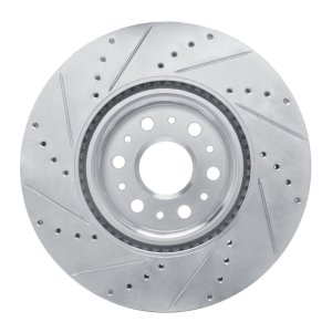 Buick Enclave Brake Rotor (1) - Front Right - R1 Concepts - Drilled & Slotted - Silver - `17-`25